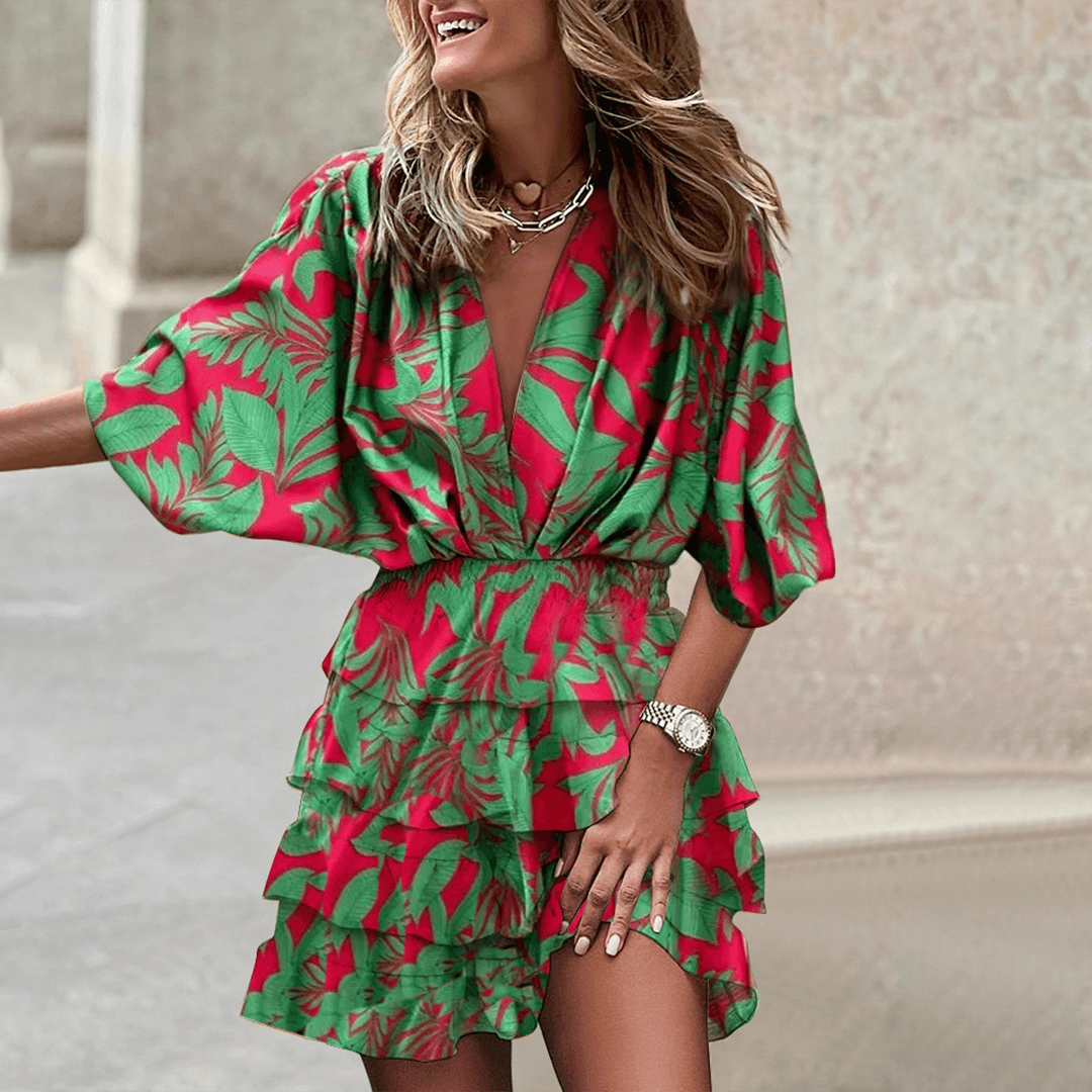 Robe Mini à Motif Tropical pour Femmes