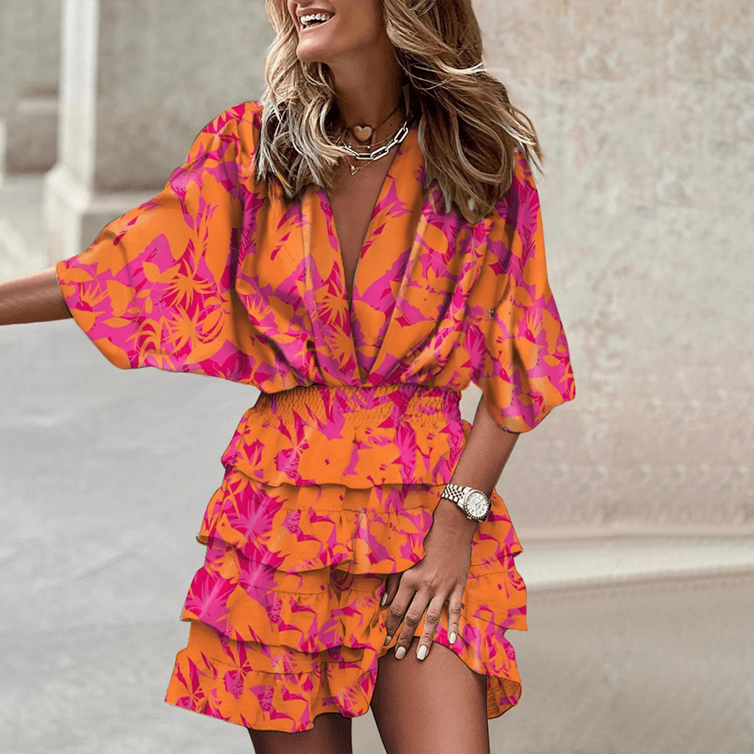 Robe Mini à Motif Tropical pour Femmes