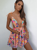Robe Mini Pailletée Décolleté en V pour Femmes