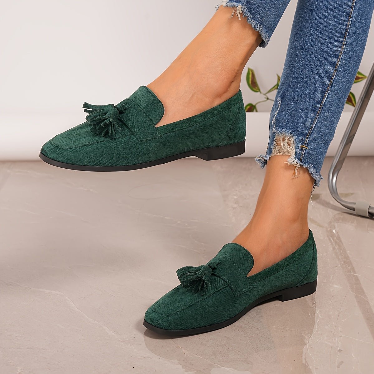 Mocassin Confort en Daim à Franges pour Femme
