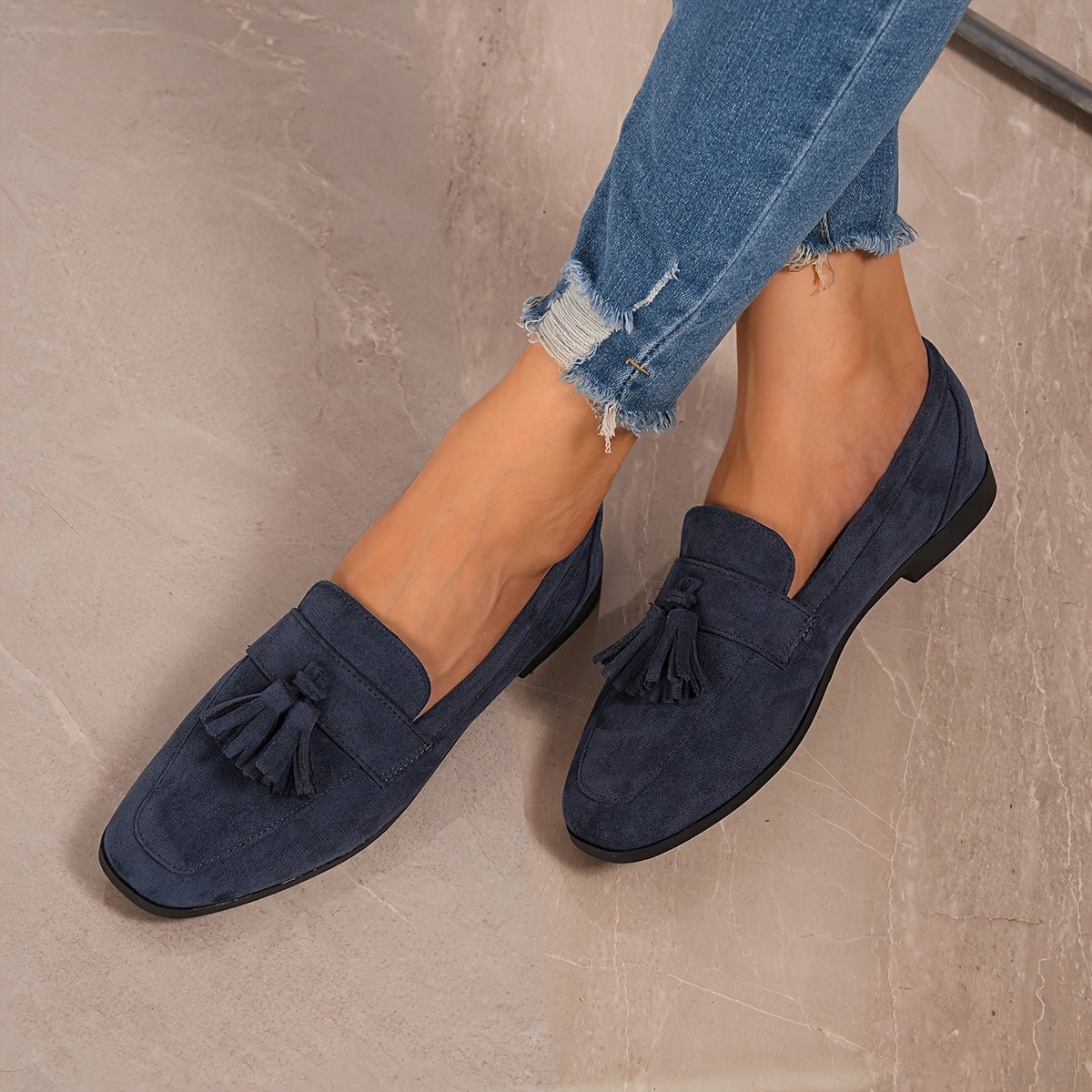 Mocassin Confort en Daim à Franges pour Femme