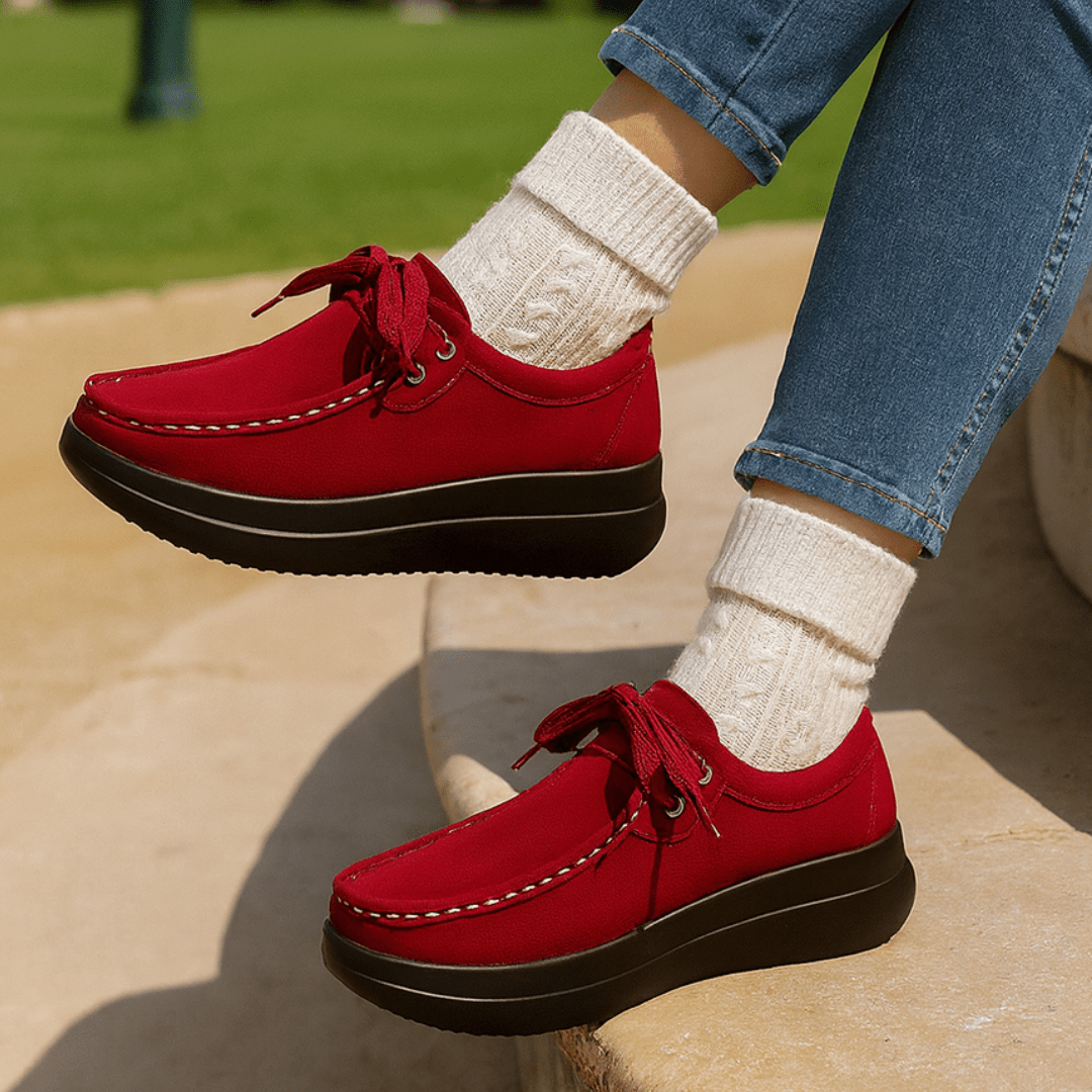 Mocassin Confort à Lacets et Semelle Plateforme en Suédine pour Femme - Emilia Lane
