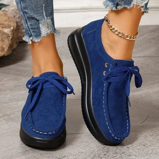 Mocassin Confort à Lacets et Semelle Plateforme en Suédine pour Femme - Emilia Lane