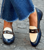 Mocassin Bicolore Penny Loafer en Simili Cuir Vernis pour Femme