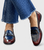 Mocassin Bicolore Penny Loafer en Simili Cuir Vernis pour Femme