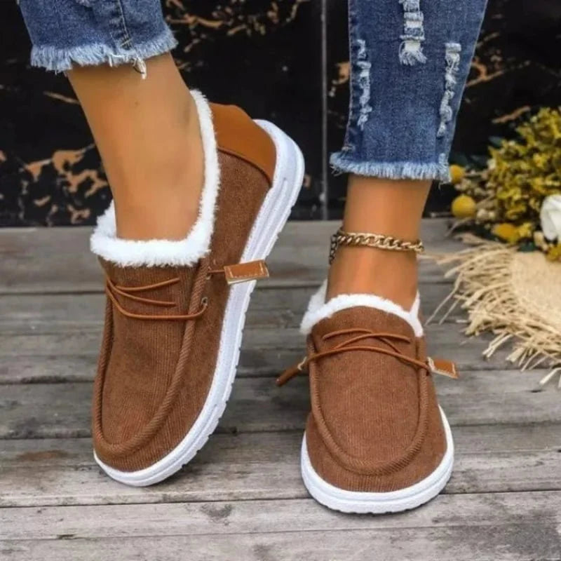 Mocassin Confort Fourré en Toile pour Femme