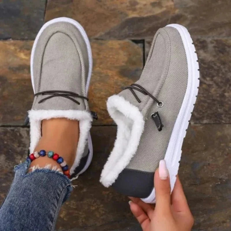 Mocassin Confort Fourré en Toile pour Femme