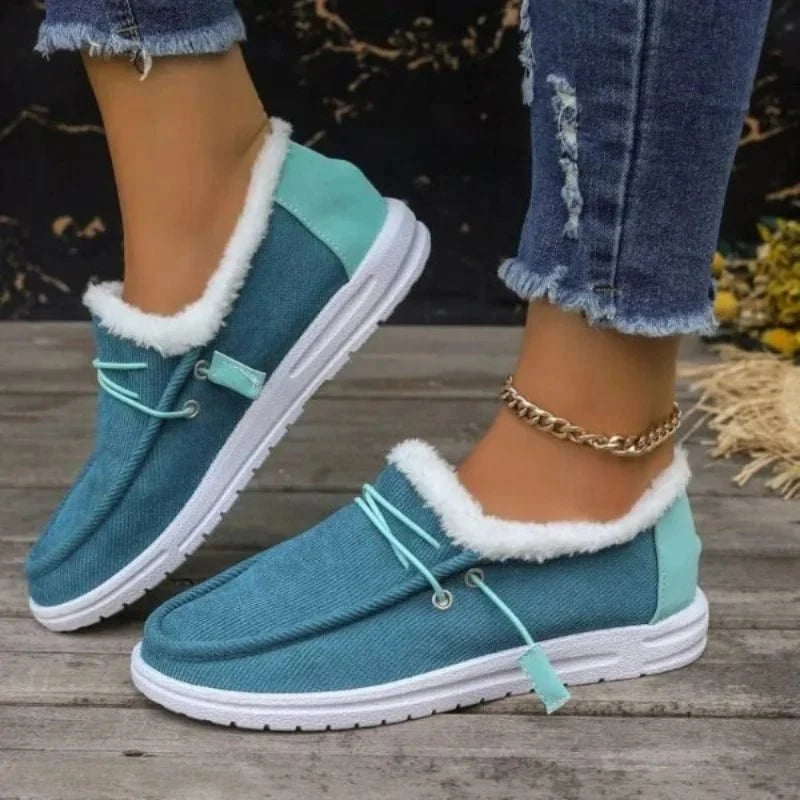 Mocassin Confort Fourré en Toile pour Femme