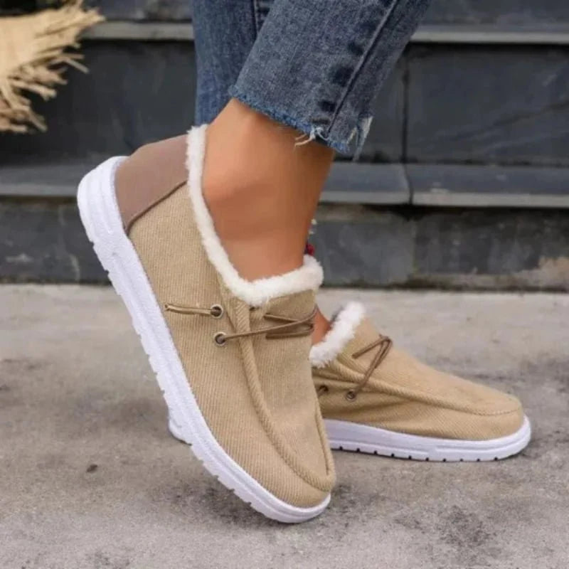 Mocassin Confort Fourré en Toile pour Femme