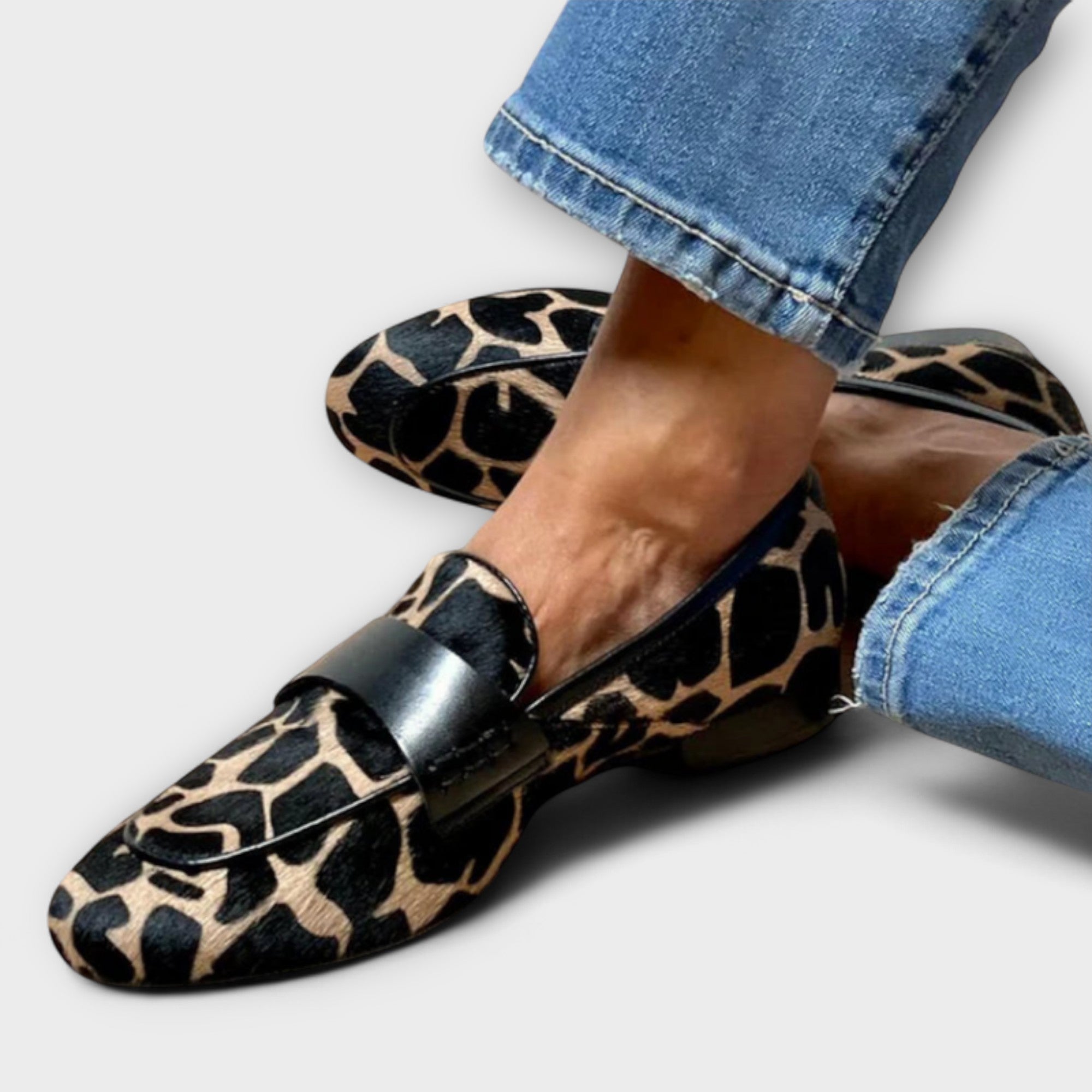 Mocassin Confort en Daim à Imprimé Léopard pour Femme
