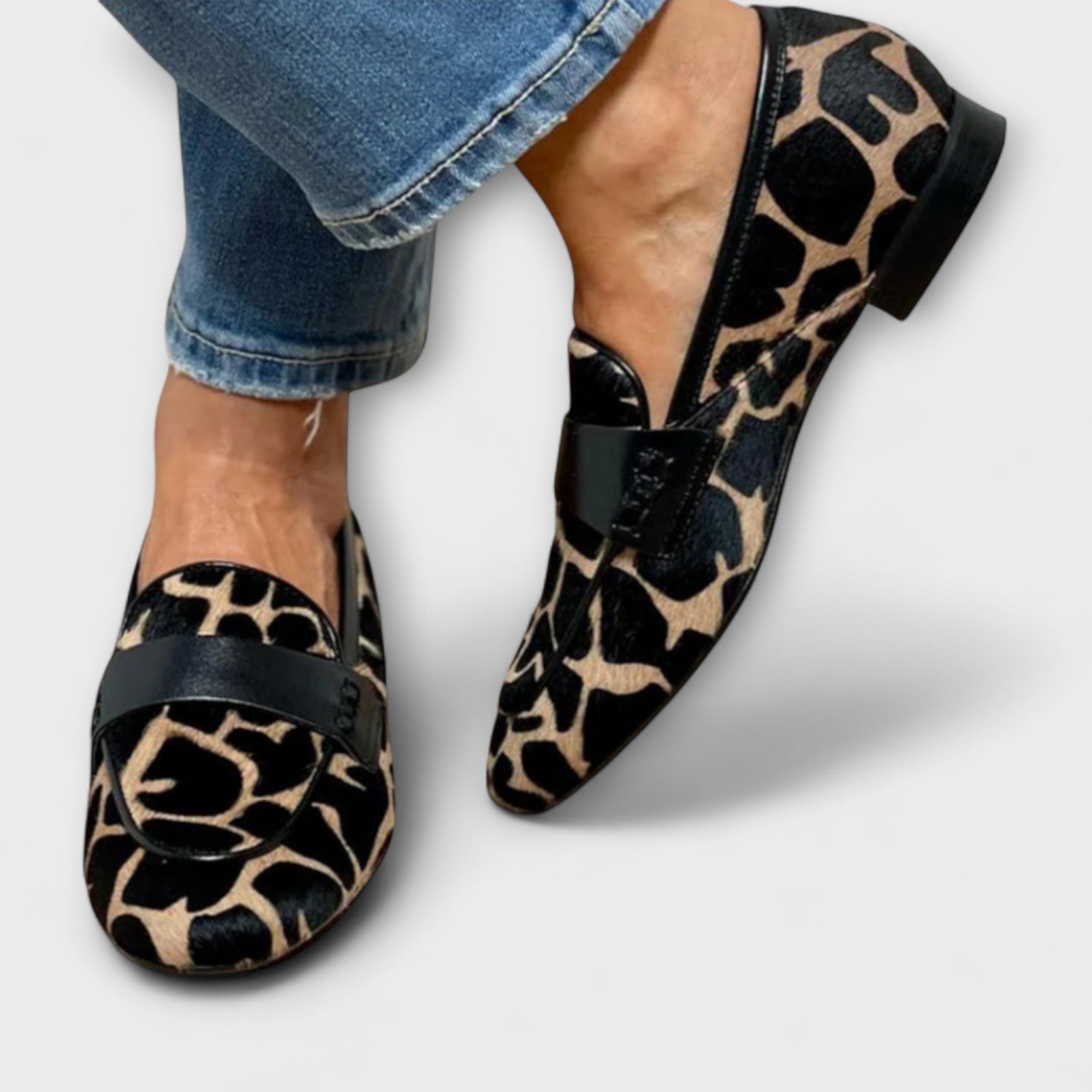 Mocassin Confort en Daim à Imprimé Léopard pour Femme