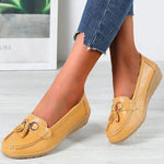 Mocassin Confort en Cuir à Pompon et Boucle Dorée pour Femme