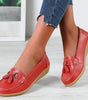 Mocassin Confort en Cuir à Pompon et Boucle Dorée pour Femme