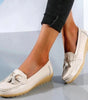Mocassin Confort en Cuir à Pompon et Boucle Dorée pour Femme