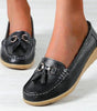 Mocassin Confort en Cuir à Pompon et Boucle Dorée pour Femme