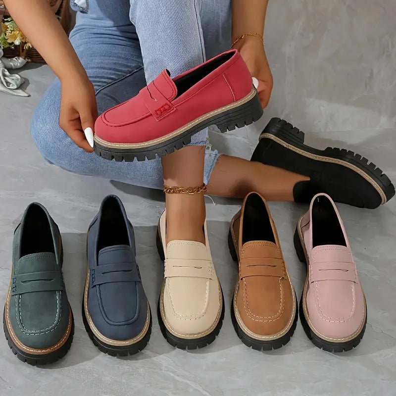 Mocassin Penny Loafer en Similicuir à Semelle Plateforme pour Femme