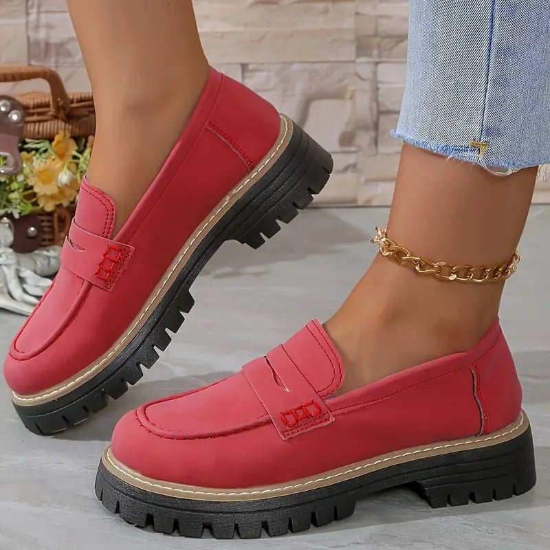 Mocassin Penny Loafer en Similicuir à Semelle Plateforme pour Femme