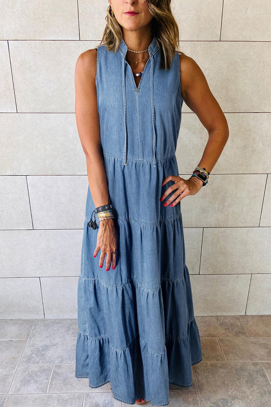 Robe Maxi Sans Manches à Volants pour Femmes