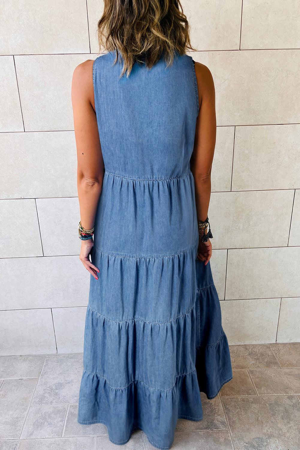 Robe Maxi Sans Manches à Volants pour Femmes