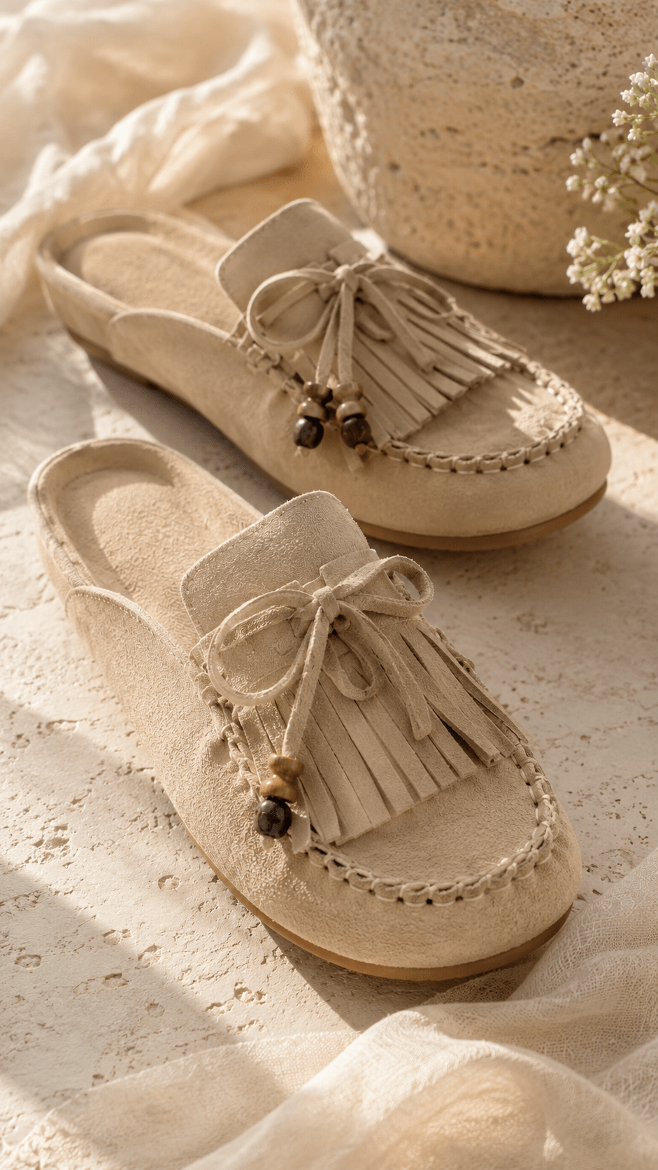 Mules Plates à Franges et Perles pour Femme - Emilia Lane