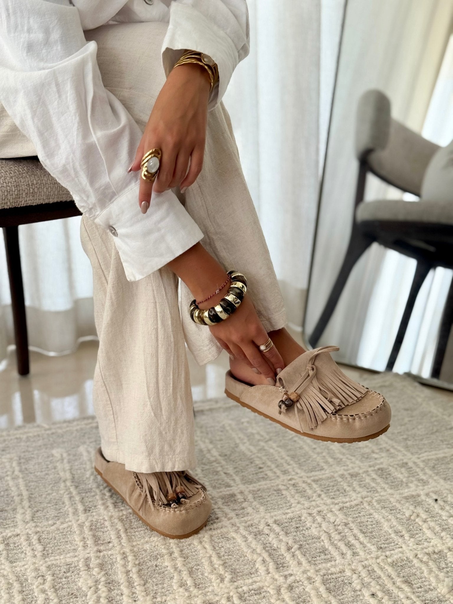 Mules Plates à Franges et Perles pour Femme - Emilia Lane