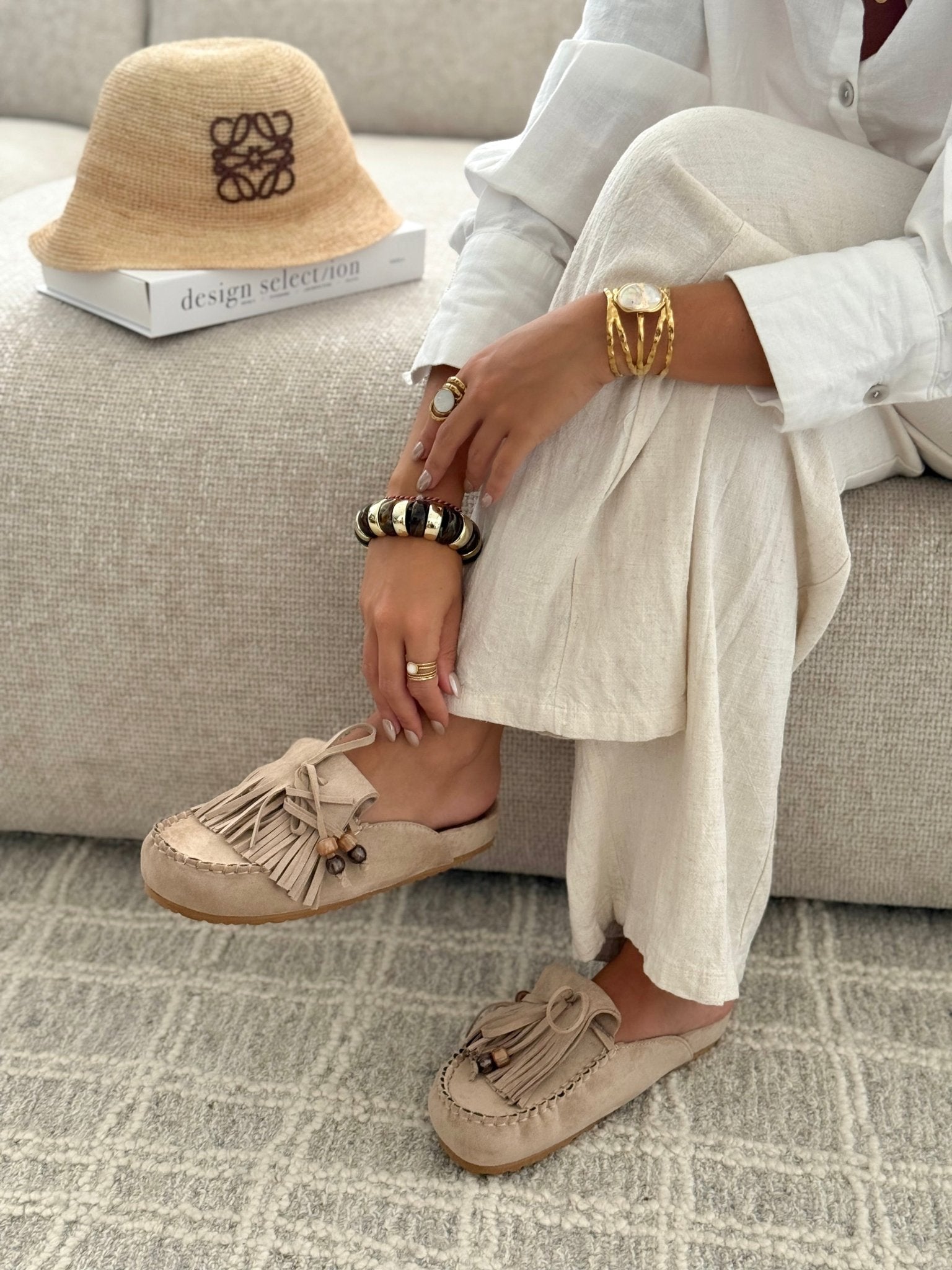 Mules Plates à Franges et Perles pour Femme - Emilia Lane