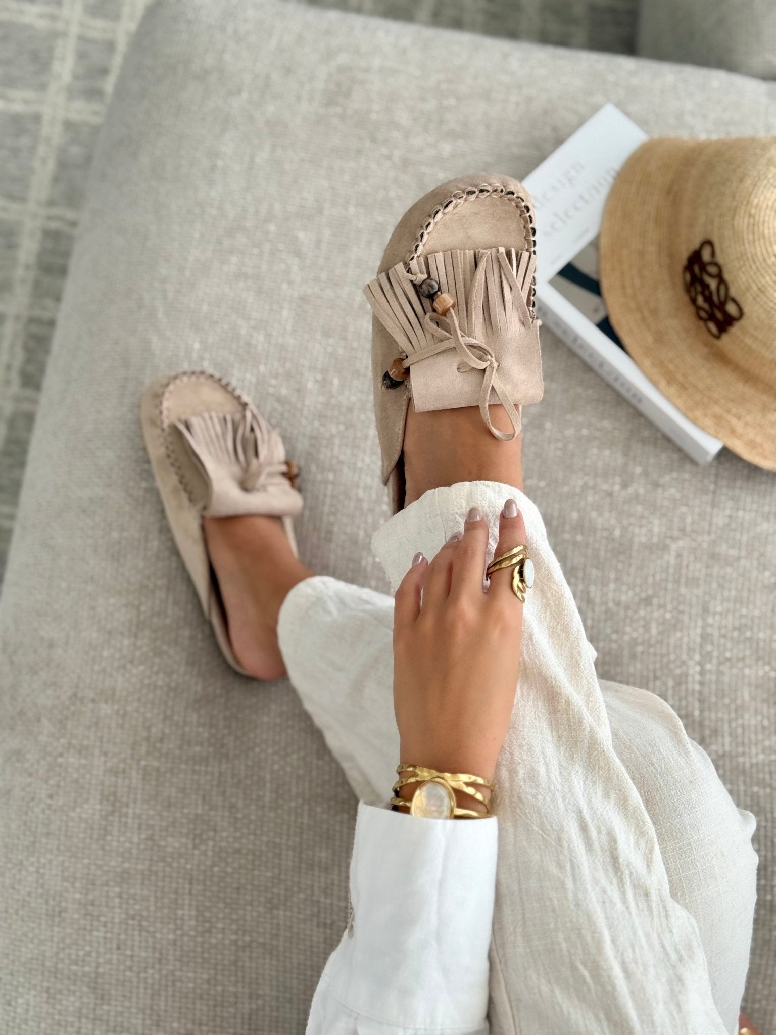 Mules Plates à Franges et Perles pour Femme - Emilia Lane