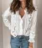 Chemise à Col Montant avec Détails en Dentelle pour Femme