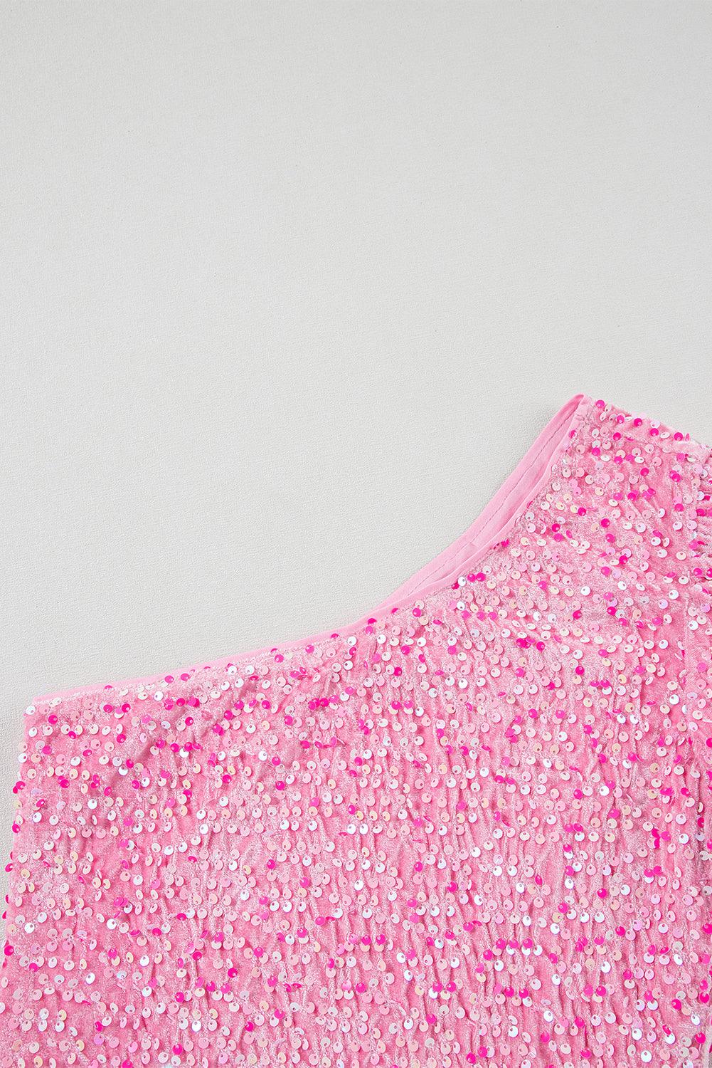 Robe Mini Bodycon Épaules Dénudées avec Paillettes pour Femmes