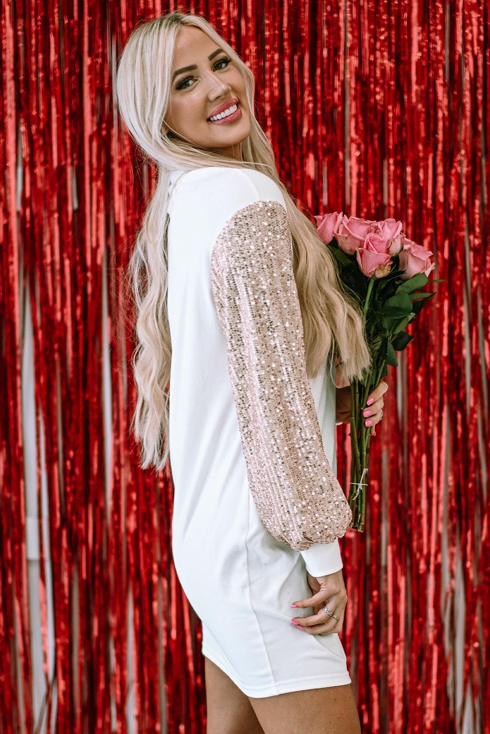 Robe Mini Éléguante à Manches Puff pour Femmes