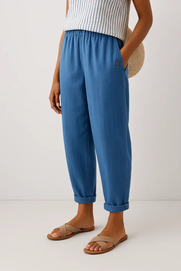 Pantalon à Jambe Large Taille Élastique en Lin pour Femme - Emilia Lane