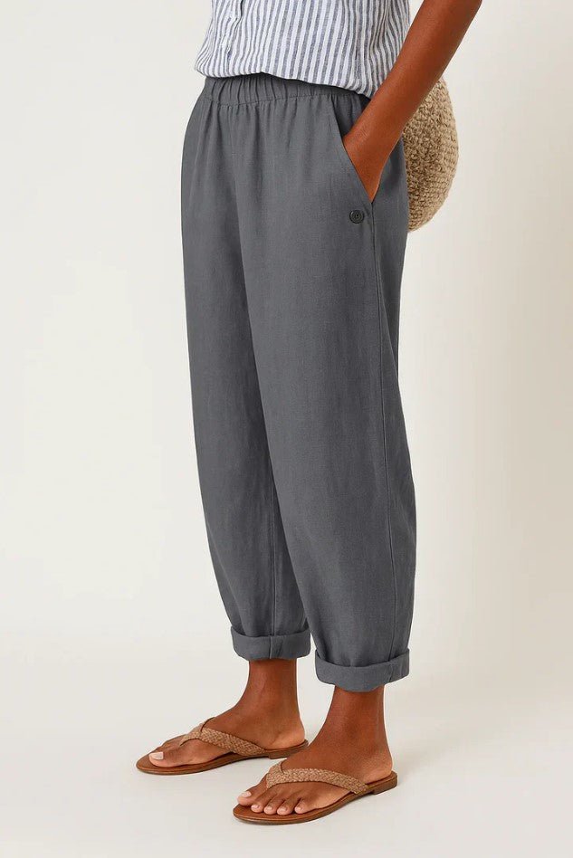 Pantalon à Jambe Large Taille Élastique en Lin pour Femme - Emilia Lane