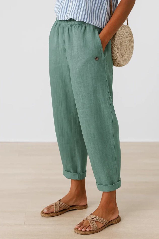 Pantalon à Jambe Large Taille Élastique en Lin pour Femme - Emilia Lane