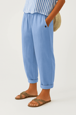 Pantalon à Jambe Large Taille Élastique en Lin pour Femme - Emilia Lane