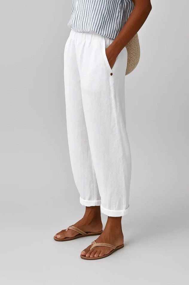 Pantalon à Jambe Large Taille Élastique en Lin pour Femme - Emilia Lane