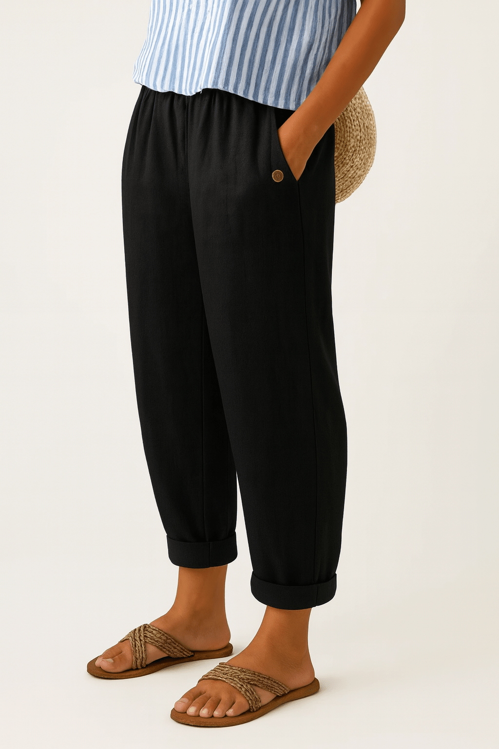 Pantalon à Jambe Large Taille Élastique en Lin pour Femme - Emilia Lane