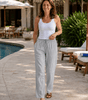 Pantalon Décontracté Taille Haute en Coton et Lin pour Femme - Emilia Lane
