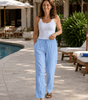Pantalon Décontracté Taille Haute en Coton et Lin pour Femme - Emilia Lane