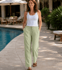 Pantalon Décontracté Taille Haute en Coton et Lin pour Femme - Emilia Lane