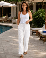 Pantalon Décontracté Taille Haute en Coton et Lin pour Femme - Emilia Lane