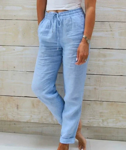 Pantalon Large en Coton et Lin Taille Élastique pour Femmes - Emilia Lane