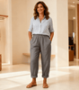 Pantalon Large Taille Haute en Coton et Lin pour Femmes - Emilia Lane