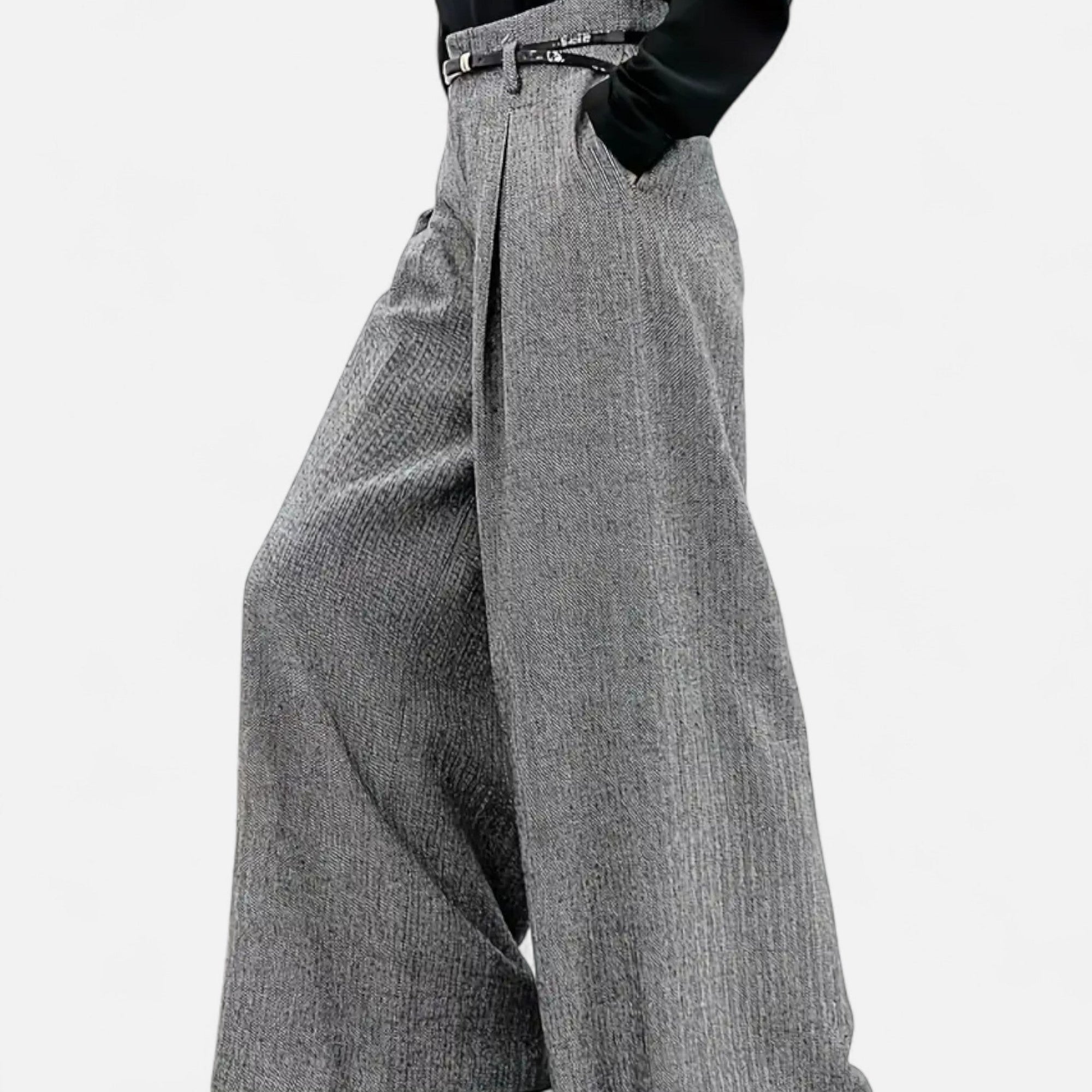 Pantalon Large Taille Haute en Tweed pour Femmes - Emilia Lane