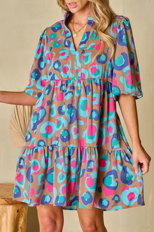 Robe Imprimé Léopard avec Volants pour Femmes