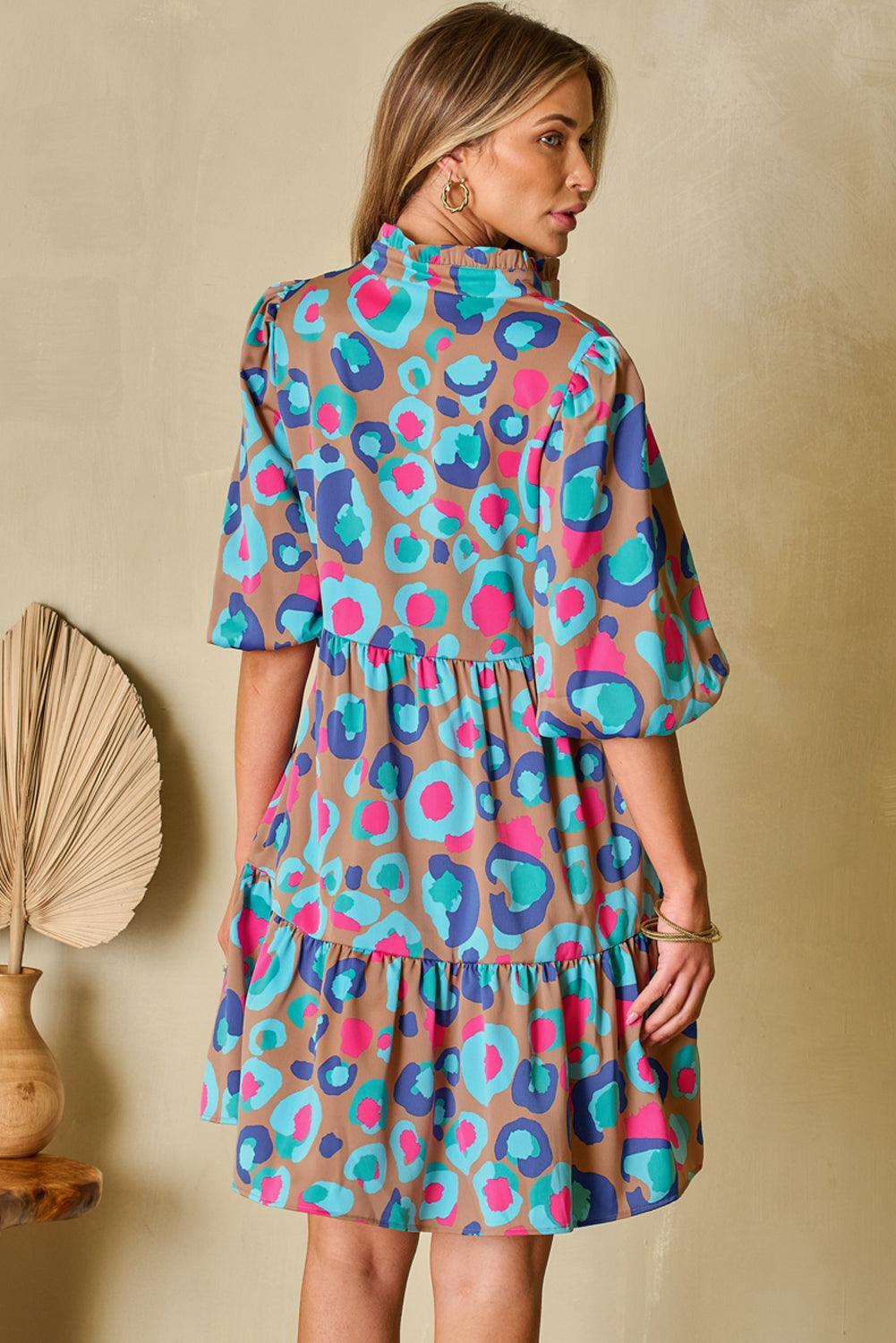 Robe Imprimé Léopard avec Volants pour Femmes