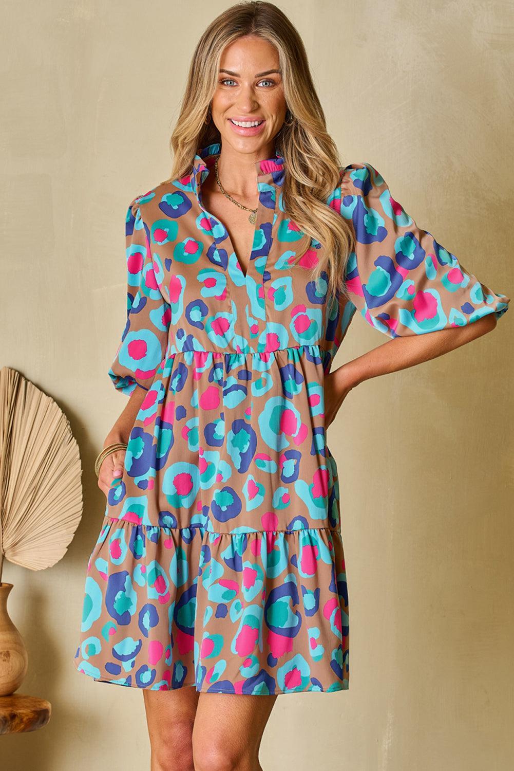 Robe Imprimé Léopard avec Volants pour Femmes