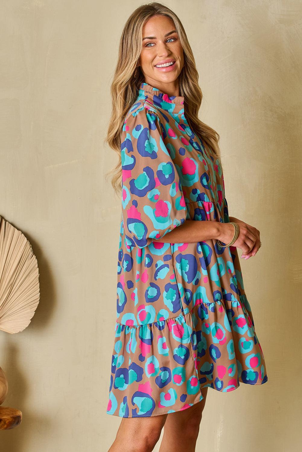 Robe Imprimé Léopard avec Volants pour Femmes