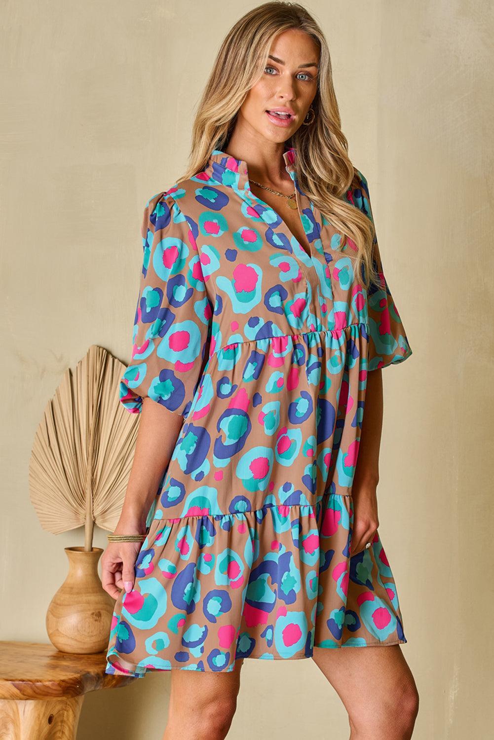Robe Imprimé Léopard avec Volants pour Femmes