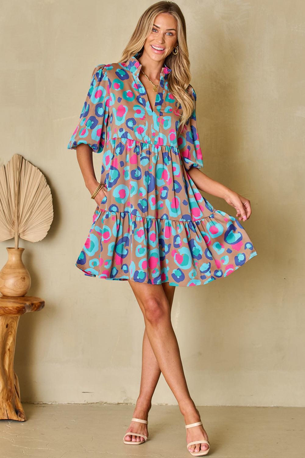 Robe Imprimé Léopard avec Volants pour Femmes