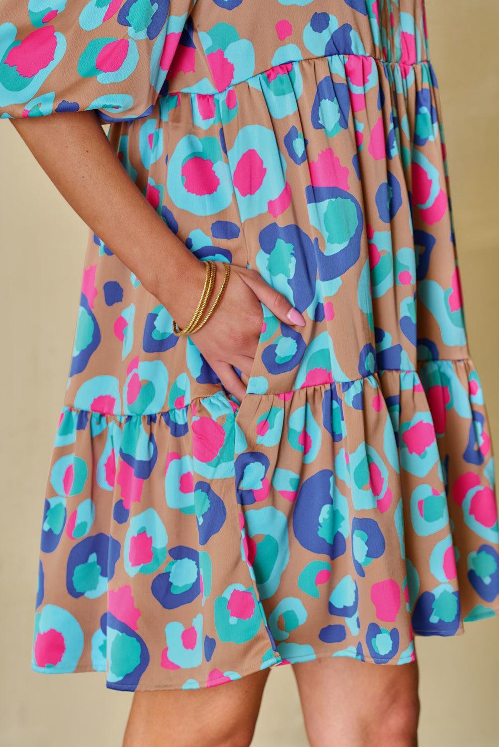 Robe Imprimé Léopard avec Volants pour Femmes